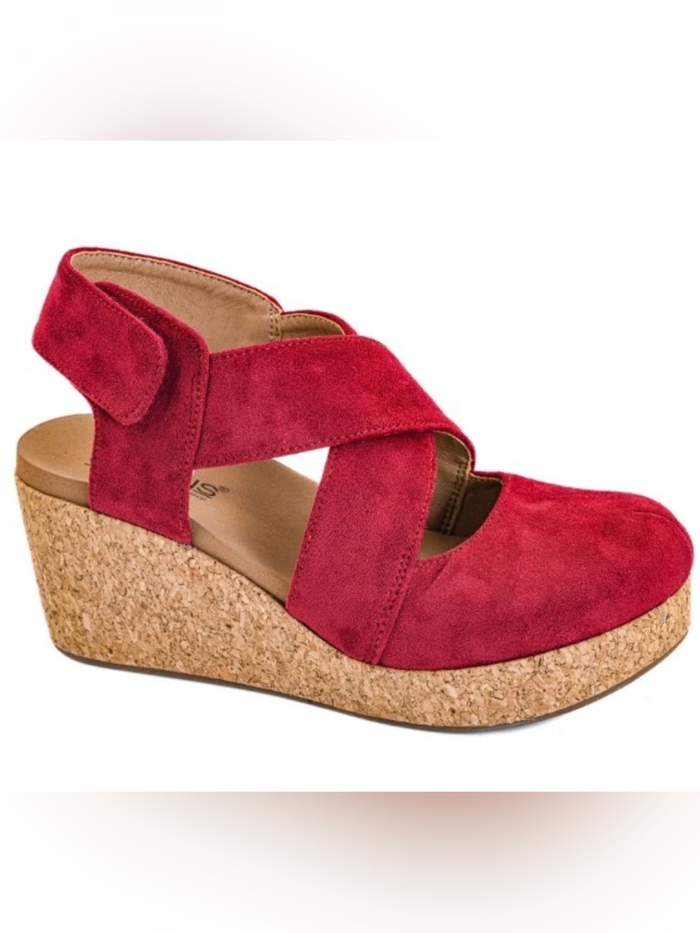 Corkys Case Closed Faux Suede Wedge Sandal Sz 7 Red Marshmallow Insole Comfort